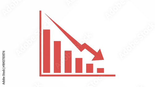 Visual statistical chart illustrating a significant financial decline and negative economic trend, depicted by a red downward arrow and decreasing bar graph, signaling market losses