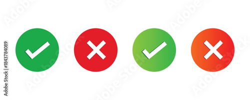 Four Circular Icons With Checkmarks and Crosses symbol On Transparent Background