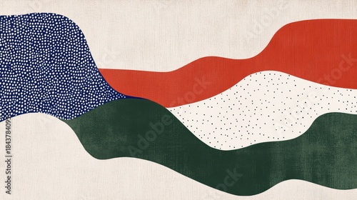 Abstract Landscape: Textured Waves of Color, Dotted and Solid Forms.