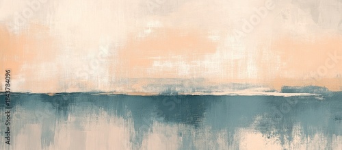 Abstract Landscape Painting: Serene Horizon with Textured Brushstrokes and Soft Hues