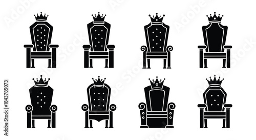 A collection of ornate black throne chair icons in varying styles