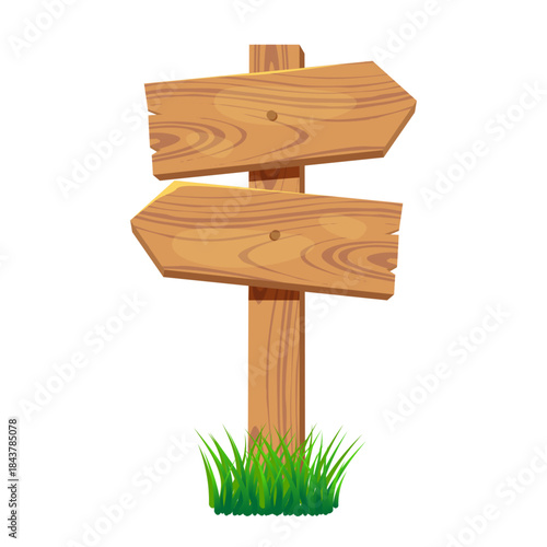Wooden pathfinding sign. Arrow rustic sign boards, direction sign border flat isolated vector illustration. Wood sign board on white