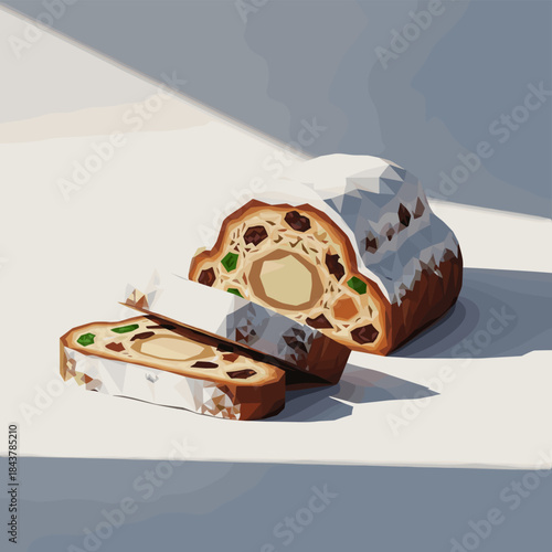 Christmas Stollen Sliced Traditional German Cake Minimalist Flat Illustration