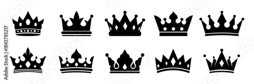 Crown Icon Set Collection of Royal Silhouette Symbols and Monarch Emblems