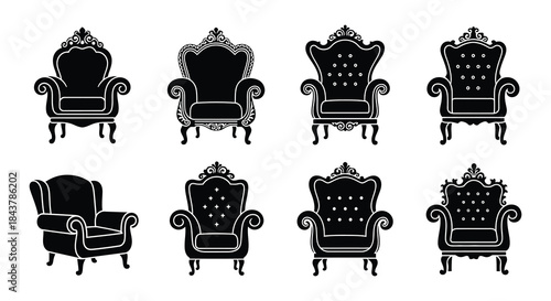 Elegant ornate armchairs a collection of vintage detailed furniture silhouettes