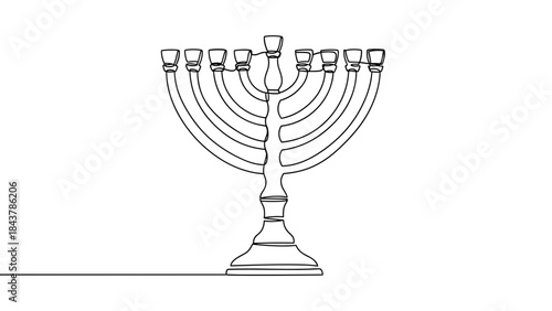 Outline of a menorah with nine candle holders on a white background  