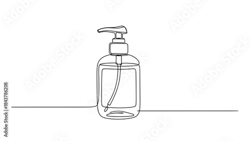 Clear pump bottle for liquid soap on a countertop  