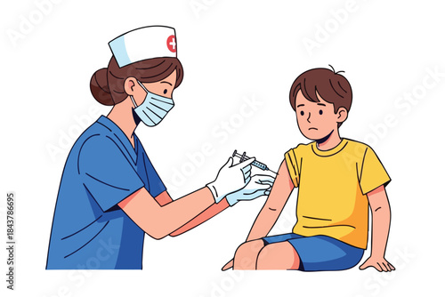 Illustration of a nurse giving a shot to a child