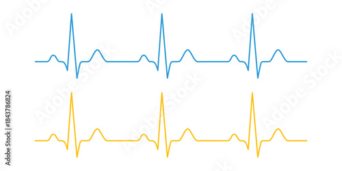 Blue and Yellow Electrocardiogram Heartbeat Lines heart rate On Transparent Background