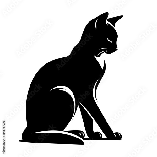 Black and white vector silhouette of a cat on white background