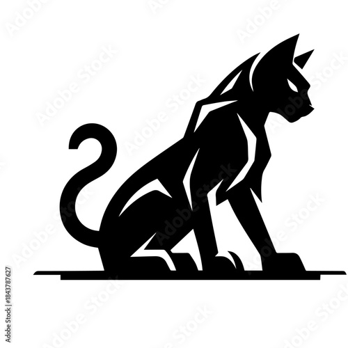Black and white vector silhouette of a cat on white background