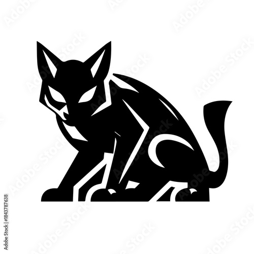 Black and white vector silhouette of a cat on white background