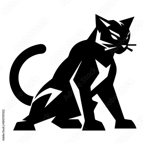 Black and white vector silhouette of a cat on white background