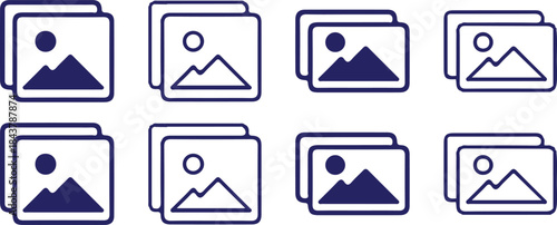 gallery bule line icons set album symbol image picture vector collection 