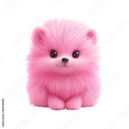 Adorable fluffy pink pet with big eyes and a cute expression