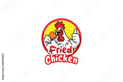 Chicken holding fried chicken mascot logo vector template