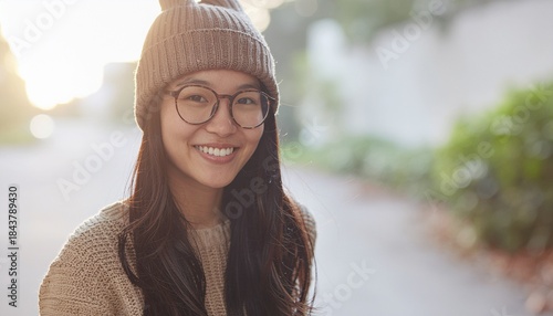 メガネと帽子が似合うかわいい女子学生のポートレート
Cute Schoolgirl Wearing Glasses and a Hat
