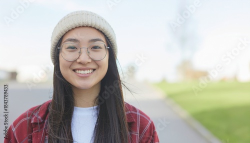 メガネと帽子が似合うかわいい女子学生のポートレート
Cute Schoolgirl Wearing Glasses and a Hat
