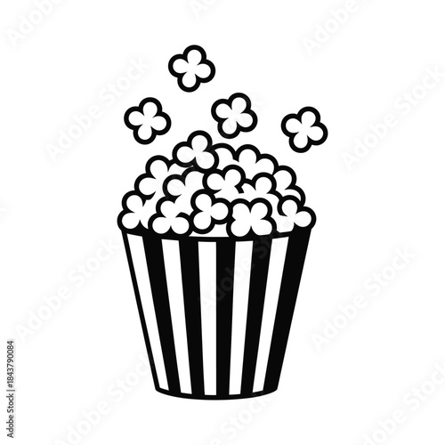 Popcorn Vector Icon or Outline Illustration in Striped Container
