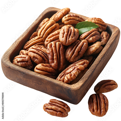 Pecan nuts in wooden bowl