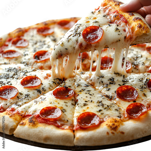 Pepperoni pizza slice close up image