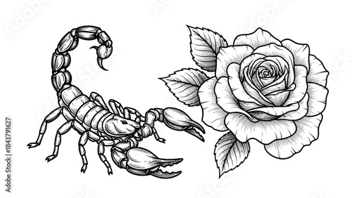 black and white tattoo of a rose