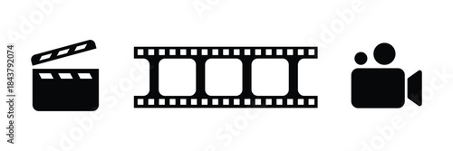 Black Icons For Film Production On Transparent Background
