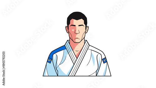 Martial arts practitioner in traditional uniform practicing martial arts moves