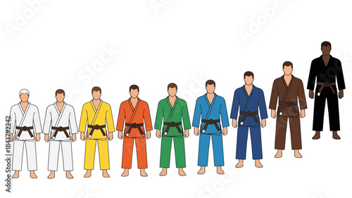 Diverse Martial Artists Standing in a Line in Traditional Uniforms