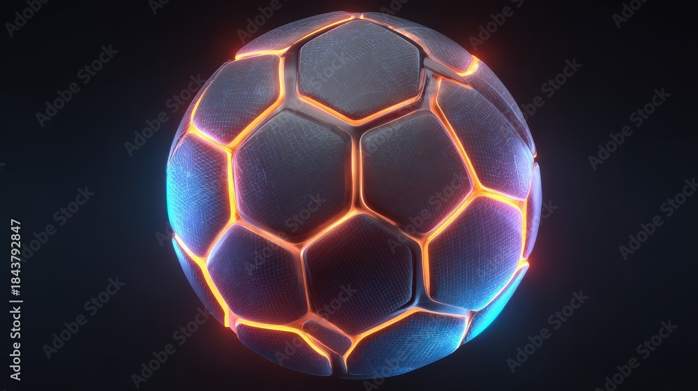 Naklejka premium futuristic soccer ball with neon hexagon design