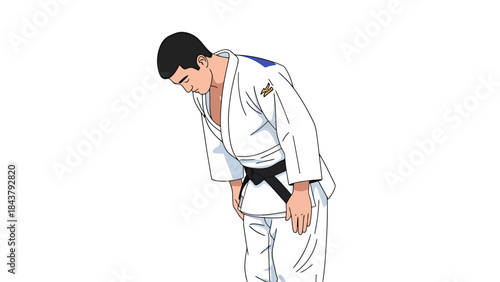 Young Martial Artist Bowing in Traditional Uniform for Respect and Discipline
