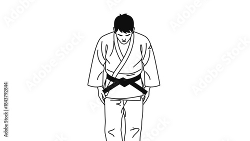 Martial Arts Practitioner Bowing in Traditional Uniform for Fitness and Self Defense Training