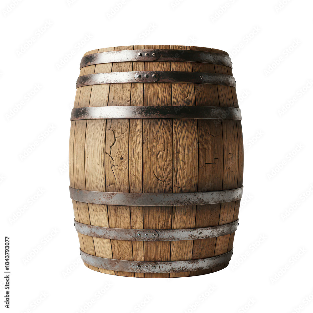 Obraz premium Vintage Wooden Barrel with Rusty Metal Bands