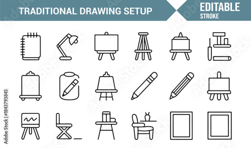 Drawing classroom and artist workshop outline symbols