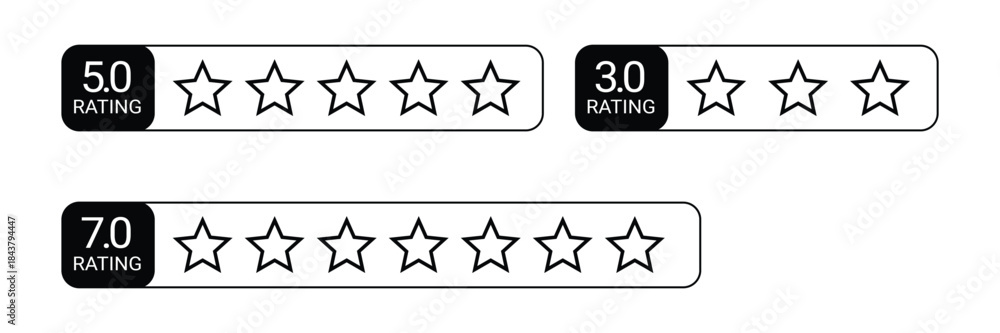 Fototapeta premium Three star rating systems with numerical scores 5 star 3 star and 7 star On Transparent Background