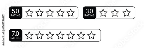 Three star rating systems with numerical scores 5 star 3 star and 7 star On Transparent Background
