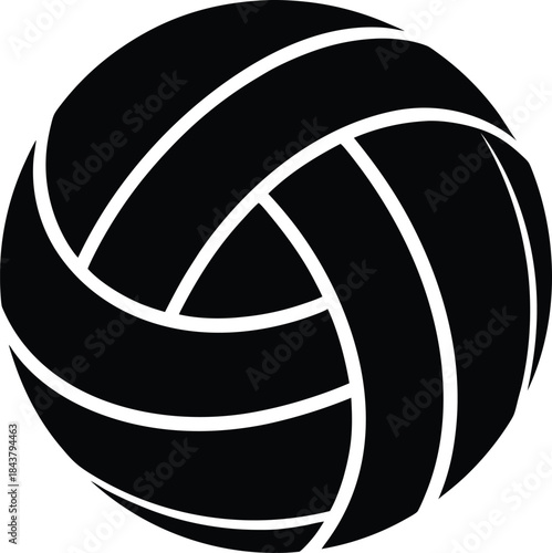 Stylized black silhouette of a volleyball on a white background