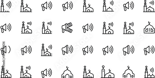 A collection of athan and mosque line icons for islamic design projects