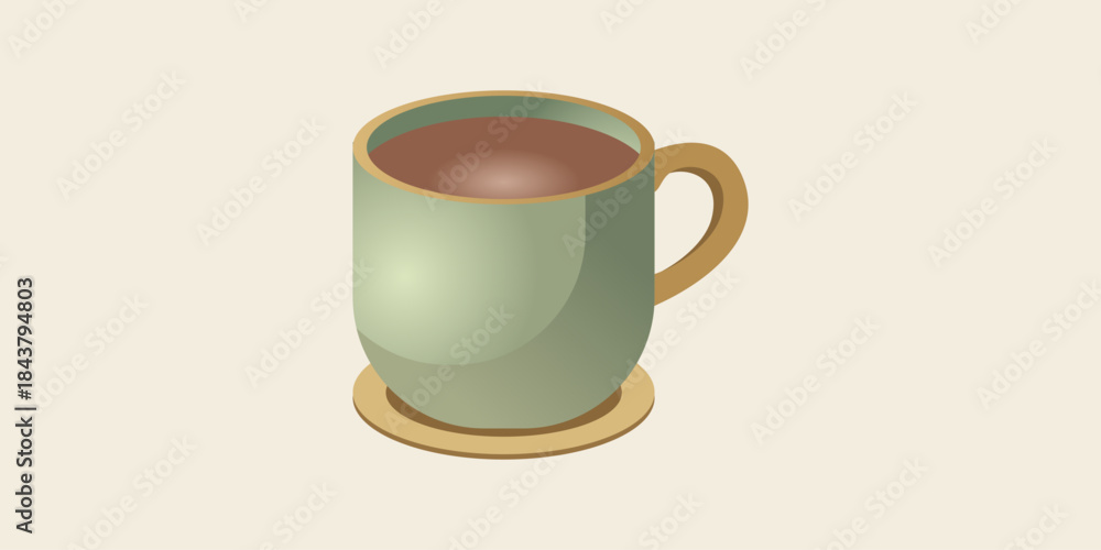 Obraz premium Soft pastel illustration of a hot chocolate mug on a neutral background, creating a cozy winter atmosphere. Ideal for seasonal backgrounds, cafe promotions, winter branding, and comfort-themed designs