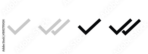 Black and gray double checkmark icons tick double tick On Transparent Background