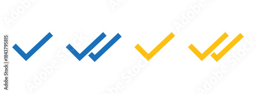 Blue and Yellow Double Check Mark Icons tick correct On Transparent Background