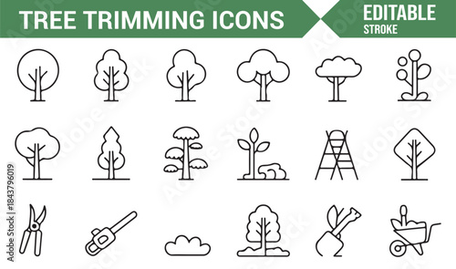Landscaping and arborist service outline icon pack