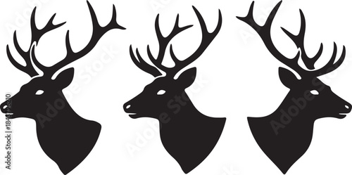 set of elk head silhouette vector, deer head silhouette, deer, moose. animal, horn, jungle, hunting concept, elk antler silhouette vector illustration