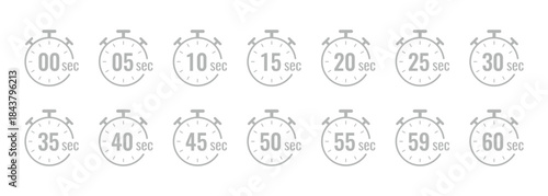 Gray Stopwatch Timer Icons 0 to 60 Seconds clock On Transparent Background
