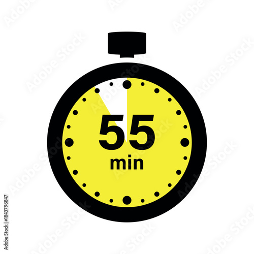 55 minute timer. Stopwatch icon, time for action