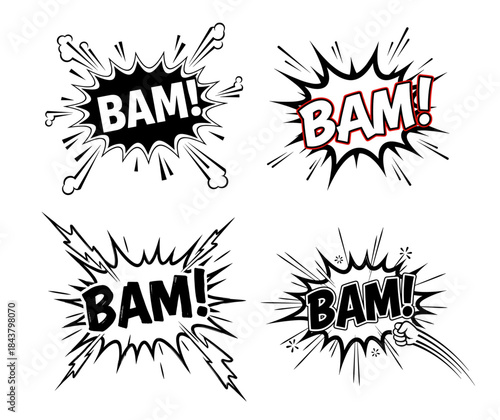 Set of comic style BAM sound effect designs set