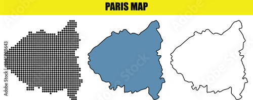 Stylized Maps of Paris Showing Geographic Outline and Pixel Art