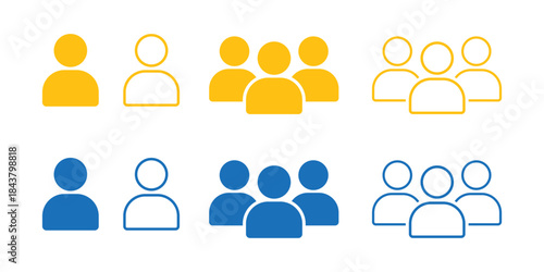 Yellow and blue user icons in groups and singles On Transparent Background