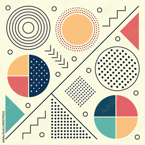 Abstract Geometric Shapes Background with Modern Mid Century Style Pattern