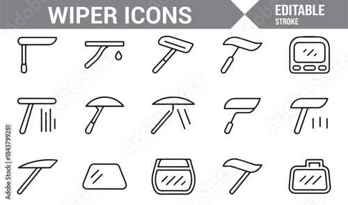 Automotive window cleaning system editable outline icons